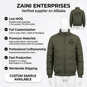 320 GSM Heavy Cotton Puffer <b>Jacket</b> Olive <b>Green</b> Quilted Panel Winter Wear Hooded <b>Waterproof</b> Windproof Garment Dyed - Product Image 1