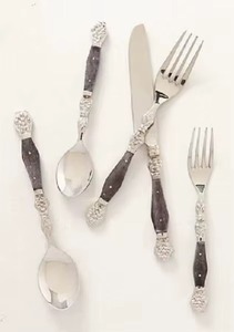 Juego de cubiertos de acero inoxidable y resina de alta demanda, nuevo y brillante, para decoración nórdica del hogar, juego de cubiertos metálicos ecológicos. - Product Image 4