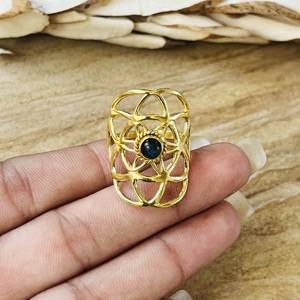 New Arrival <b>Labradorite</b> Bohemia Flower Life Brass Jewelry 18K Gold Plated Certified Women's Wholesale <b>Ring</b> - Product Image 2