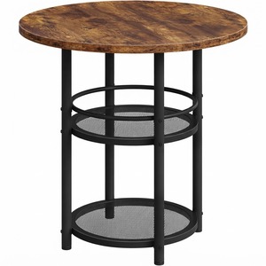 Mesa de comedor redonda de 31.5 pulgadas para 2 personas, mesa de cocina pequeña estilo rústico con almacenamiento de 2 niveles, marrón rústico - Product Image 1