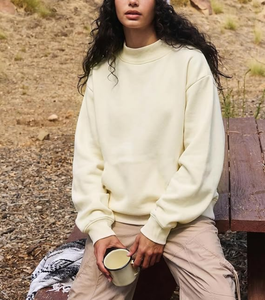 High Quality Poly/Cotton <b>Mock</b> <b>Neck</b> Oversized Sweatshirt Women Trendy Turtleneck <b>Tops</b> Fleece Unlined Pullover Loose Fall Outfit - Product Image 2