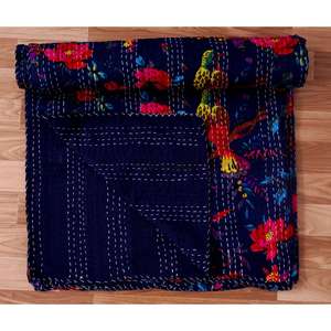 Couvre-lits Kantha vintage faits main 100% coton, brodés, imprimé oiseaux, artisanat pour adultes, pour la maison et l'hôtellerie, prix de gros - Product Image 4