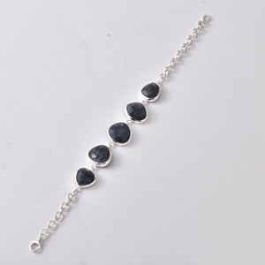 สร้อยข้อมือ unisex สไตล์วินเทจเทรนด์ใหม่กำไลข้อมือเงินแท้925แซฟไฟร์หินสีดำสร้อยข้อมือผู้ชายชุบเงิน - Product Image 4