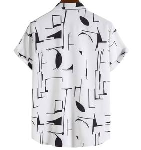 เสื้อแฟชั่นลำลองสำหรับผู้ชาย, เสื้อทรงเรขาคณิตสีขาวมีปกเสื้อยืดแขนสั้นเสื้อสำหรับผู้ชายสินค้าออกใหม่ - Product Image 3