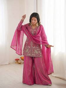 Conjunto de Kurti y Palazzo de Seda Fendy de Moda con Bordado de Lentejuelas y Dupatta de Encaje – Traje de Diseñador Listo para Usar - Product Image 3