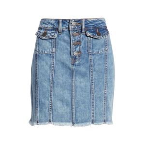 Mini-jupe en jean bleu clair à poches plaquées taille basse pour femme, en pur coton, coupe droite, durable, idéale pour l'été - Product Image 4