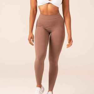 Leggings tricotés sans couture taille haute longueur intégrale couleur unie extensibles pour femme – Vêtements de sport - Product Image 4