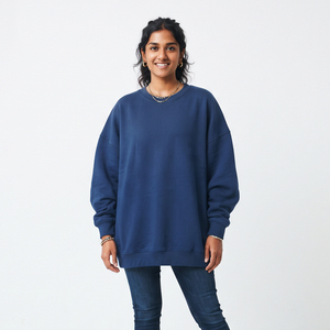 Sudadera Oversize de Cuello Redondo para Mujer, Informal, 100% Algodón Polar, Ajuste Holgado, Hombros Caídos, Transpirable, Tejido de Punto - Product Image 1