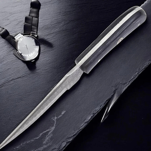 Drop Point Hunting Knife Damascus Steel Blade Straight Edge <b>Leather</b> Handle DIY Grade 0.6mm Thickness - Product Image 2