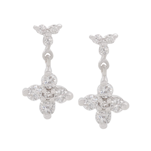 0.60 CT Diamond Freshwater Pearl Clover <b>Stud</b> <b>Earring</b> 18K Gold Luxury - Product Image 1