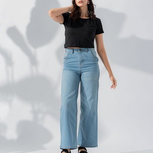 Bootcut Denim Pants <b>Women</b> Regular Fit High Waist Streetwear Retro Style Denim <b>Jeans</b> Stretchable Quick Dry Blue - Product Image 2