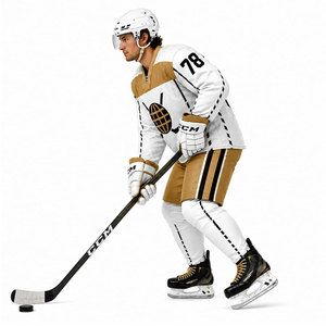 Ensemble de maillot de hockey sur glace blanc et or, manches longues, impression sublimée, évacuation de l'humidité, uniforme pour homme adulte avec numéros d'équipe - Product Image 5