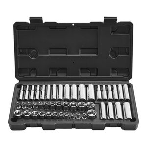 Ensemble d'outils à douilles de 46 pièces, entraînement de 1/4 pouce, tailles SAE et métriques, profondes et standard, kit d'outils de mécanicien, acier allié chromé CR-V pour - Product Image 1