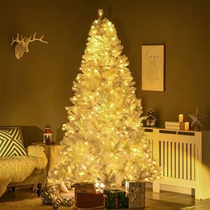 Albero di Natale Artificiale Preilluminato Alto 2,3 m con 1518 Rami e 500 Luci LED Bianco Caldo, Decorazione Natalizia Bianca ad Apertura Automatica - Product Image 1