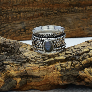 Labradorite <b>Spinner</b> <b>Ring</b> 925 Sterling Silver Fidget <b>Ring</b> Handmade Meditation Jewelry Gift for Her - Product Image 1