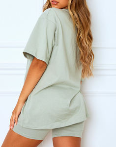Ensemble de survêtement décontracté 2 pièces en coton tricoté pour femme, personnalisable avec étiquettes privées, t-shirts à manches courtes - Product Image 6
