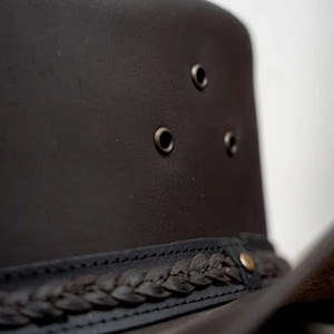 Chapeau de cowboy en cuir unisexe marron foncé à large bord, décontracté pour l'extérieur, adulte, toutes saisons, marque personnalisée, 52-54 cm - Product Image 6
