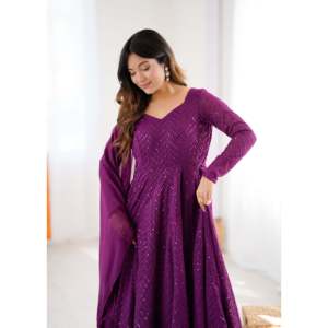 Ensemble de robe Anarkali en organza pur et doux, entièrement cousu DKB-262 - Product Image 3