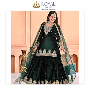 La Mejor Colección de Ropa India Festiva de Diseñador: Traje Sharara de Terciopelo Pesado Puro con Bordado de Lentejuelas - Product Image 5