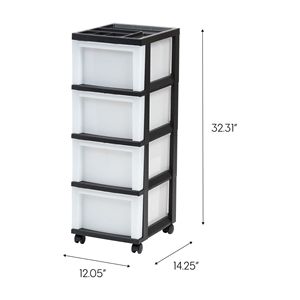 Narrow 4-<b>Drawer</b> <b>Plastic</b> <b>Storage</b> Cart with Organizer Top Black - Product Image 2