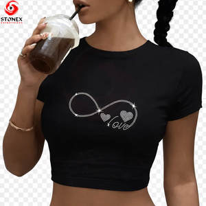 Street Wear Women Cotton Crop <b>T</b>-<b>shirts</b> Custom Rhinestone Slim <b>Fit</b> <b>Cropped</b> Cotton <b>T</b> <b>Shirt</b> Women Hip Hop Sexy Baby Tee <b>T</b>-<b>shirts</b> - Product Image 1