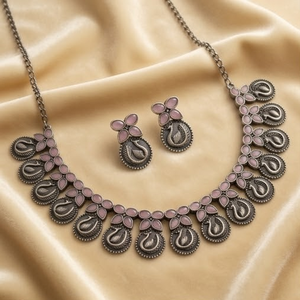 DIVYORO Women's Soft <b>Pink</b> Peacock Link Oxidized Silver Long Adjustable Classic <b>Necklace</b> for Anniversary - Product Image 1