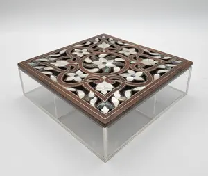 Boîte de rangement en bois d'acacia poli avec finition en nacre acrylique, décoration de l'Aïd, Moyen-Orient, vente chaude pour le Ramadan, boîte à chocolat 100% - Product Image 1