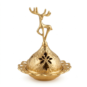 Gold Deer Incense <b>Burner</b> Metal Reindeer Bakhoor Censer Stag Top Charcoal Oud Holder Filigree Dome Vessel Christmas Home Decor - Product Image 1