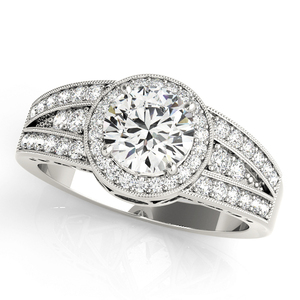 Vintage Rhodium IGI Certified Lab Grown Diamond Halo Multi <b>Row</b> Split Shank Engagement Ring 10K 14K 18K Gold 925 935 Silver - Product Image 3