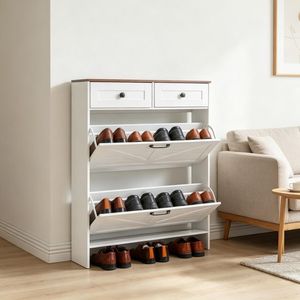 Mobiletto Portascarpe in Stile Rustico con Ripiani Regolabili Salvaspazio per Ingresso, Soggiorno e Uso Commerciale - Product Image 3