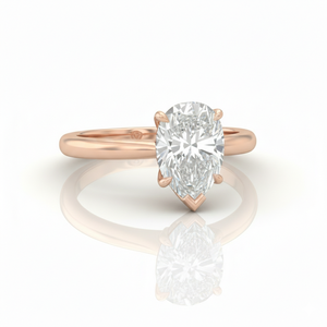 Bague de fiançailles en or rose 9 carats avec diamant de laboratoire taille poire, solitaire certifié IGI, bague de mariage moderne - Product Image 1