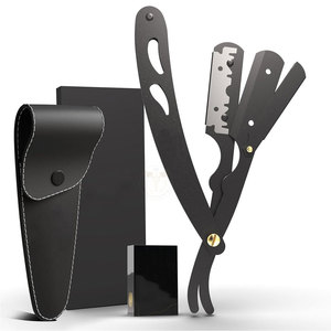 Navaja de Afeitar Recta de Una Sola Hoja para Hombre, Navaja Profesional de Barbero, Hoja Recta de Acero Inoxidable, Negra - Product Image 1