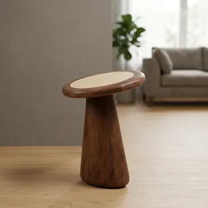 Mesa Auxiliar Moderna de Madera con Tapa Redonda Escultural, Mesa de Centro Minimalista, Mueble Contemporáneo para Sala de Estar, Dormitorio, Decoración del Hogar - Product Image 3