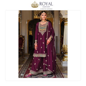 Bulk Exporter Selling <b>Top</b> Quality Wedding Wear Collection of Heavy Chinnon Silk Sharara Suit with Embroidery Work for Women - Product Image 2