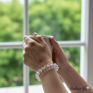 Handmade AAA Clear Quartz Round Bead Bracelet – Polished Gemstone Stretch Bracelet for <b>Men</b> & Women - Product Image 5