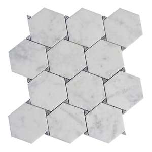 Carreaux de mosaïque hexagonaux de 3 pouces, blanc gris marbre, style moderne pour salle de bain, résistants à l'eau, style contemporain pour intérieur - Product Image 3
