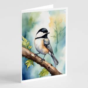 Paquete de tarjetas de felicitación caprichosas de Chickadee Blackcapped de Massachusetts 8 tarjetas de nota de tamaño A7 en blanco 5x7 con sobres - Product Image 1