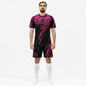 Conjunto de Camiseta de Fútbol Personalizada para Hombre, Negra y Rosa, Sublimada, de Secado Rápido, Malla Transpirable, Poliéster, Uniformes con Nombre de Equipo 00, Manga Corta - Product Image 1