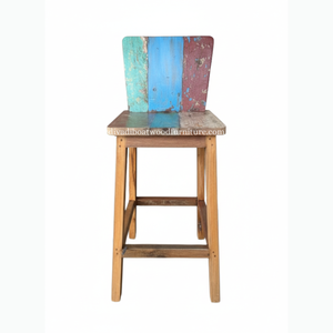 Tabouret de bar design en bois de bateau recyclé, style rustique vintage industriel, bois coloré original, pour pub, café, restaurant - Product Image 2
