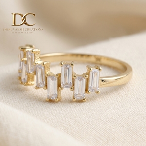 Anillo de Oro Amarillo Sólido de 14 Quilates con Diamantes Cultivados en Laboratorio con Corte Baguette para Mujer, Joyería Elegante Hecha a Mano para Ocasiones Especiales - Product Image 3