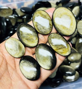Cabochon en obsidienne dorée 100 % naturelle, pierre précieuse brute faite à la main pour la fabrication de bijoux, accessoire en vrac ASHU GEMS - Product Image 2