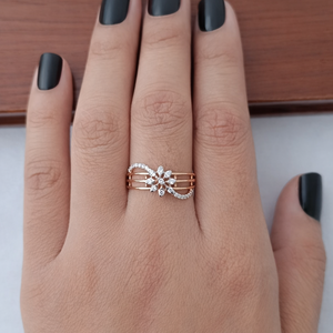 Namivaa – bague multicouche en or 18 carats avec zircons cubiques, motif floral, design élégant pour femmes, bijoux fins pour mariage, fiançailles, fête - Product Image 4