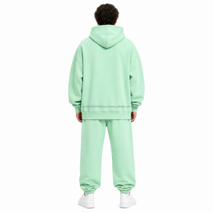 Ensemble de survêtement à capuche vert menthe uni pour homme, 100 % coton French Terry, tenue décontractée pour le jogging, vêtements d'automne pour hommes - Product Image 6