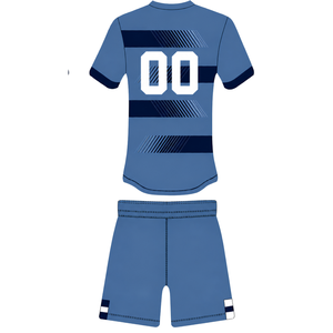 Ensemble short et maillot de rugby bleu marine en acier, manches courtes, col rond, uniforme d'équipe rayé, personnalisable, respirant, pour l'entraînement et la performance - Product Image 2