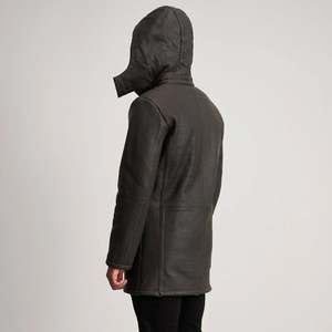 Chaqueta de Invierno para Hombre de Cuero Genuino con Forro de Piel Sintética, Capucha, Cierre de Cremallera, Estilo Casual Largo, Resistente al Viento y Gruesa - Product Image 2