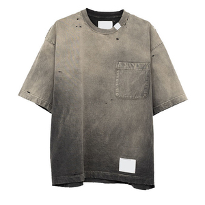 เสื้อยืดผู้ชายสไตล์วินเทจทรงโอเวอร์ไซส์ ลุคยับๆ สีซีดจาง มีกระเป๋าเสื้อ สตรีทแวร์ รับทำโลโก้ตามสั่ง ขายส่ง - Product Image 1