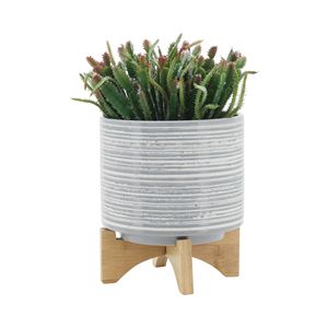 S/2 5/8 \ "fioriera in ceramica grigia con supporto elegante vaso di fiori e fioriere - Product Image 3