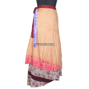 New <b>Beach</b> Wear Vintage Silk <b>Magic</b> Long Length Wrap Skirt Women Wear Vintage Silk Sari Long Length Wrap Around Skirt 2 Layer - Product Image 3