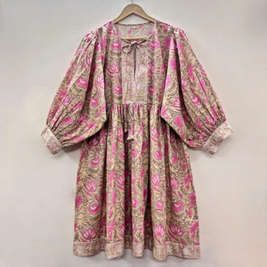 Vestido Casual Midi para Mujer, Tejido 100% Algodón, Liso, Manga Corta, Cintura Imperio, Estilo Babydoll, Cuello en V, Holgado, Funcional - Product Image 4