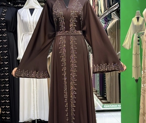 Best Selling Abaya Modest Dubai Beaded Sequined <b>Long</b> Sleeve Abaya Muslim Traditional Handmade Wedding Women Breathable V Neck - Product Image 4